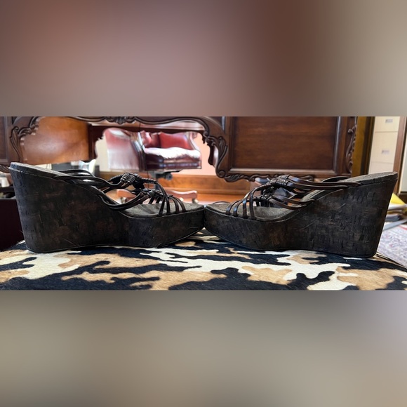 Stuart Weitzman ~ Dark Brown Cork and Leather Wedges - Picture 2 of 9